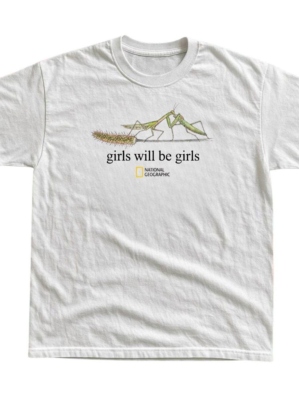 Gildan National Geographic White Tee with Green Praying Mantis Graphic